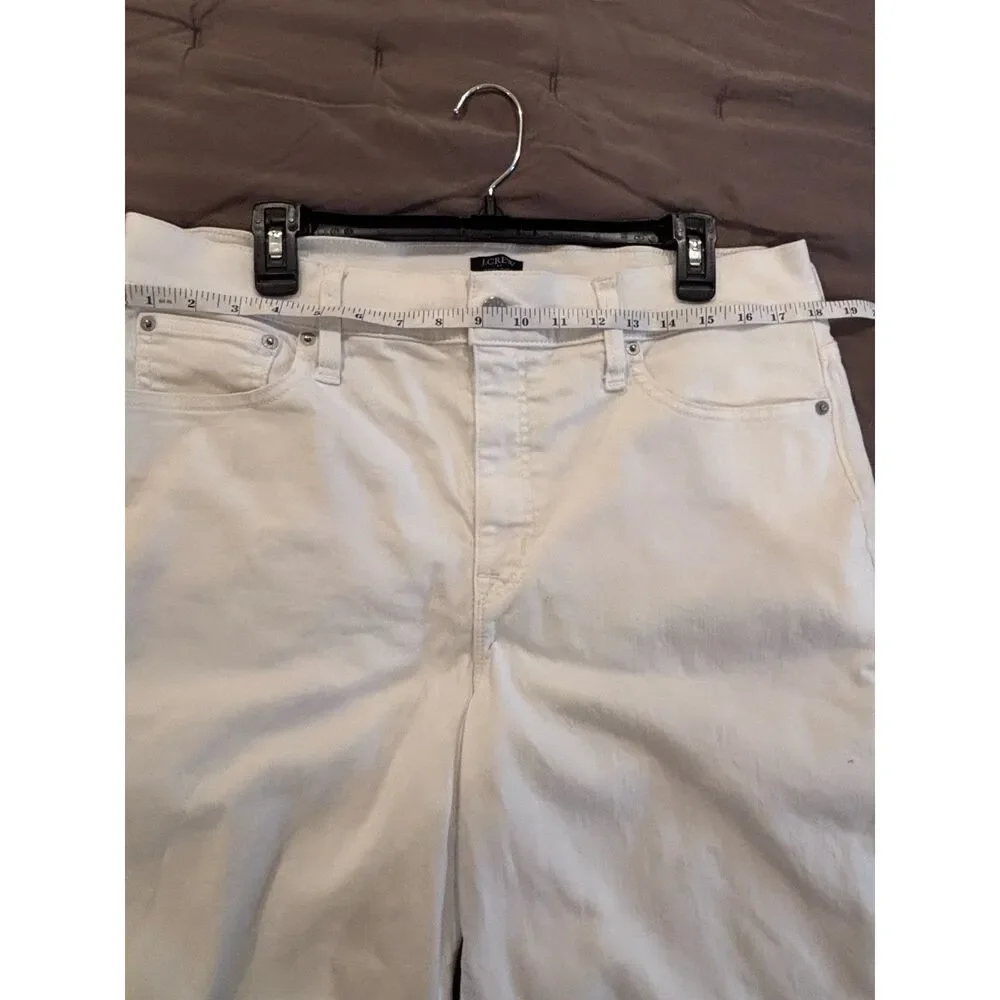 J.Crew Mid Rise Flare Crop Jeans White Raw Hem Stretch Denim Women's Size 33